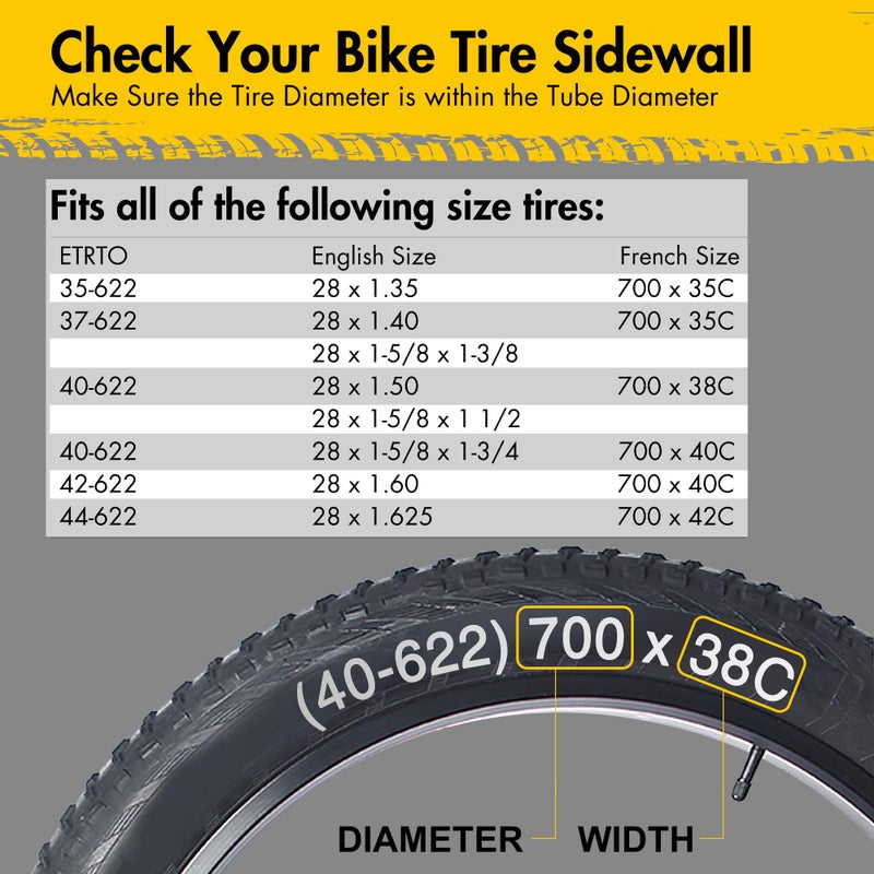 لوتفانسي أنابيب دراجة LotFancy 700C، قطعتان 700x35/43c أنبوب دراجة الطريق، صمام شريدر 48 مم، 700x35C 700x38C 700x40C 700x42C 700x43C أنابيب إطارات الدراجة، 40-622 28 بوصة × 1-5/8 × 1 1/2 أنبوب - Image 3